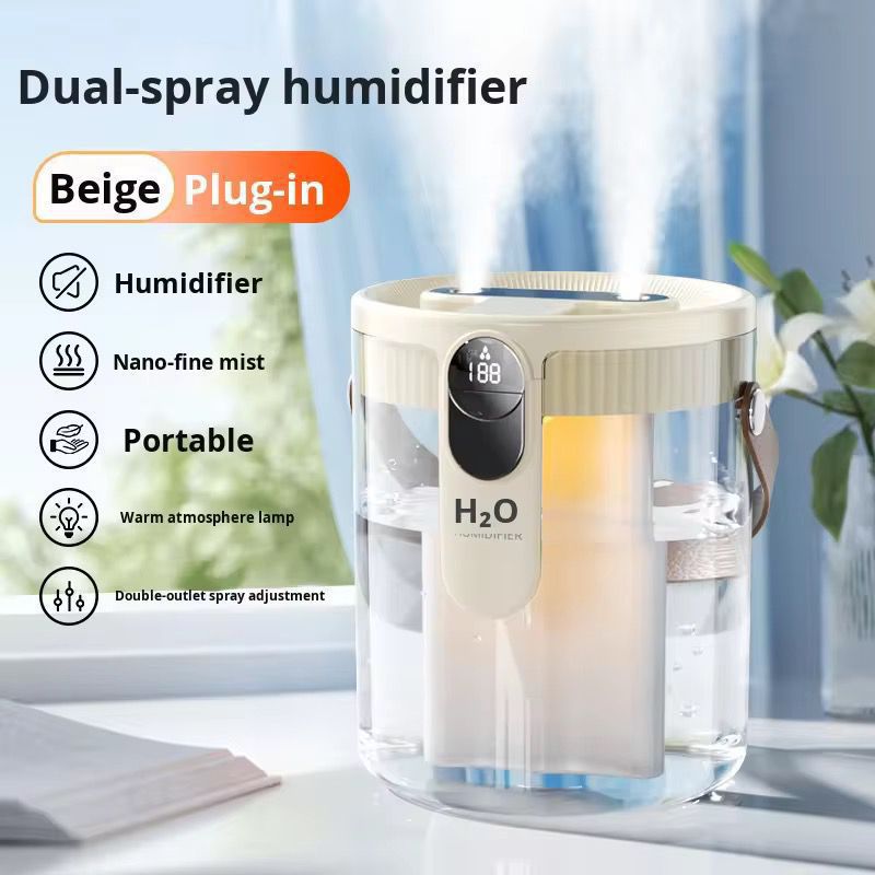Close up of adjustable double outlet spray nozzle releasing Nano fine mist