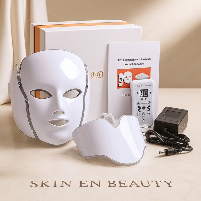 LED Photon Rejuvenation Face Mask Kit with Controller and Neck Attachment – 7 Color LED Light Therapy UAE