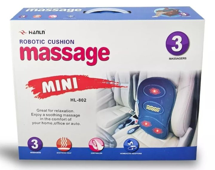 My Store 5 robotic cushion massage pillow with heat, designed for neck and back relaxation at home, office, or in the car.