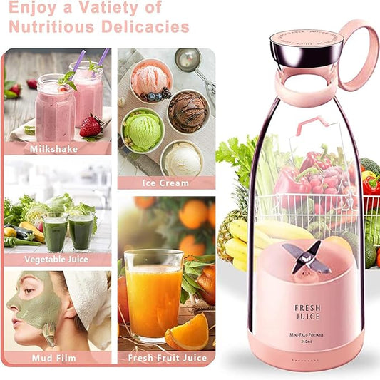 My Store 5 350ML portable USB rechargeable blender juicer, BPA-free personal smoothie maker cup for home, office, and travel use.