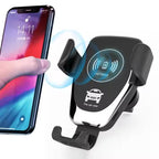 Auto clamping wireless car charger by My Store 5, 15W fast Qi charger and phone holder for iPhone and Android devices.