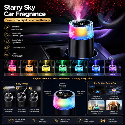 Starry Sky Car Fragrance Diffuser by My Store 5, luxury LED air freshener for a premium car interior.