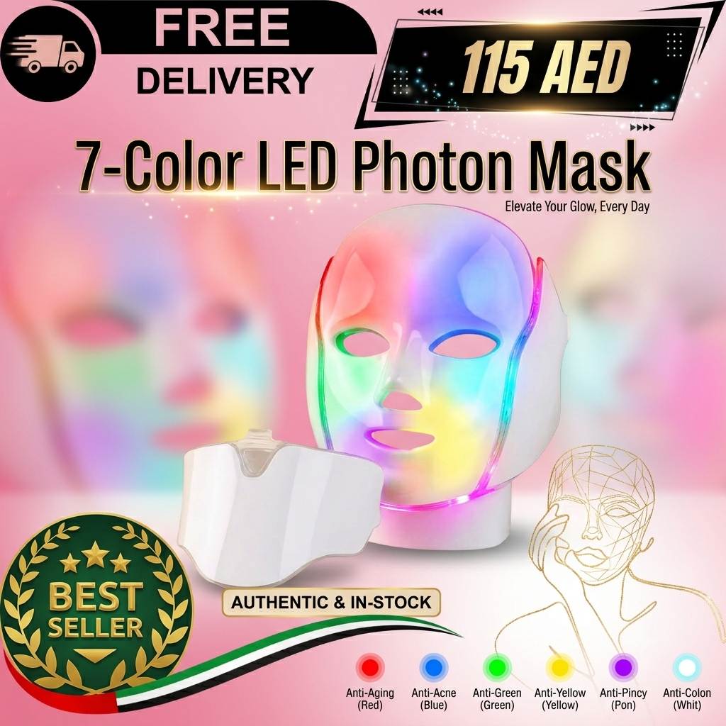 White LED Photon Rejuvenation Face Mask Front View – Home LED Light Therapy Skincare Device UAE
