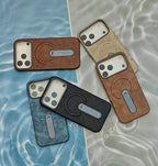 Luxury leather MagSafe iPhone case with ring kickstand, featuring a sleek design and secure magnetic attachment.