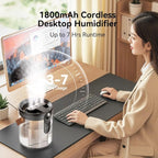 Portable dual spray humidifier on an office desk for personal workspace hydration