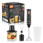 My Store 5 RAF 4-in-1 hand blender set with 1200W, includes blender, chopper, whisk, and ice crushing attachments.