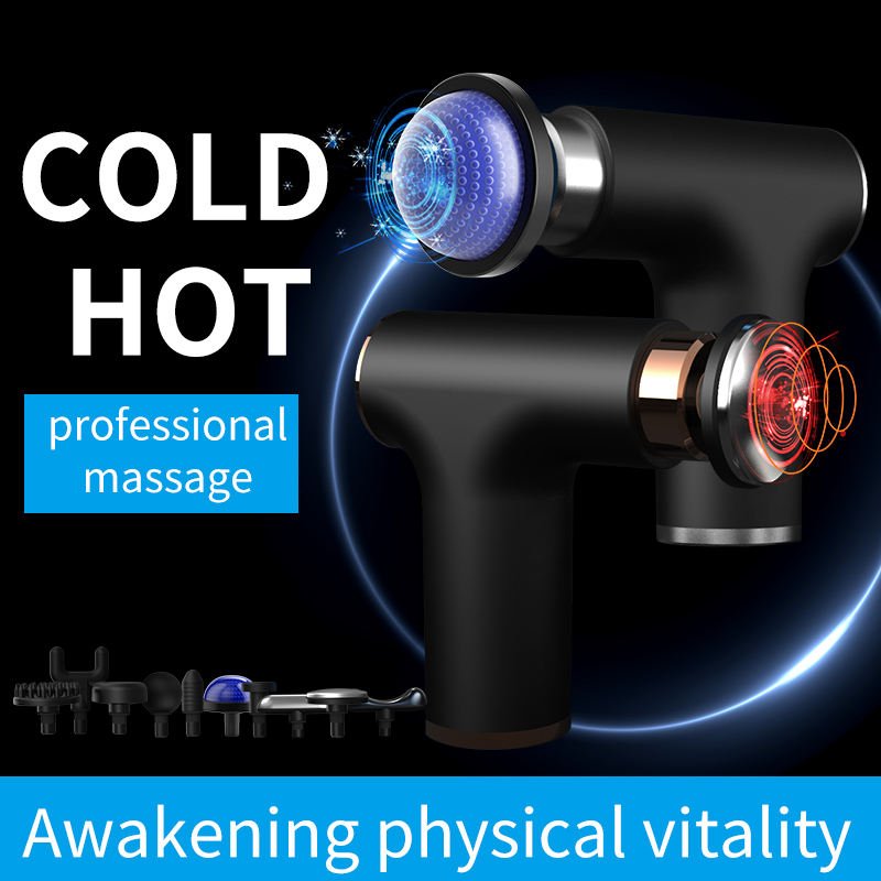 Features of the BUY EMIR Muscle Massage Gun FH-820 including heat and cooling therapy, deep percussion massage, 4 massage heads, ergonomic design, and full-body muscle recovery.